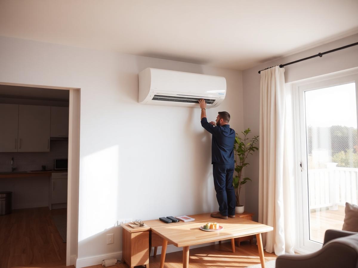 Heat pump being installed in an Auckland rental to meet Healthy Homes heating requirements